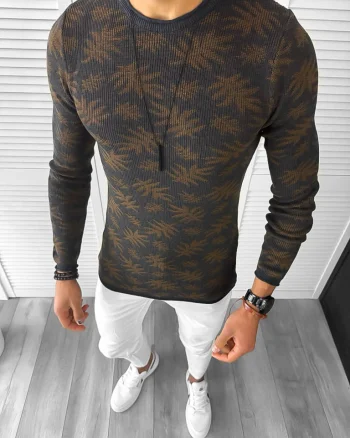Pulover barbati gros slim fit maro T3703 34.1