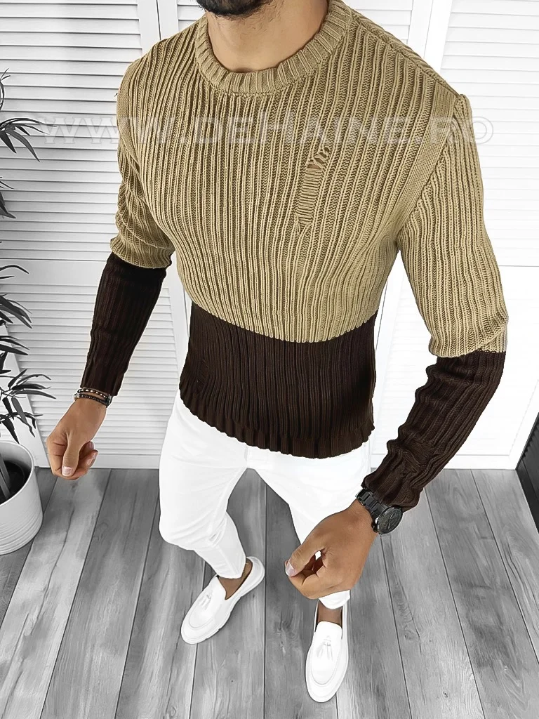 Pulover barbati gros slim fit maro T3577 i4-3