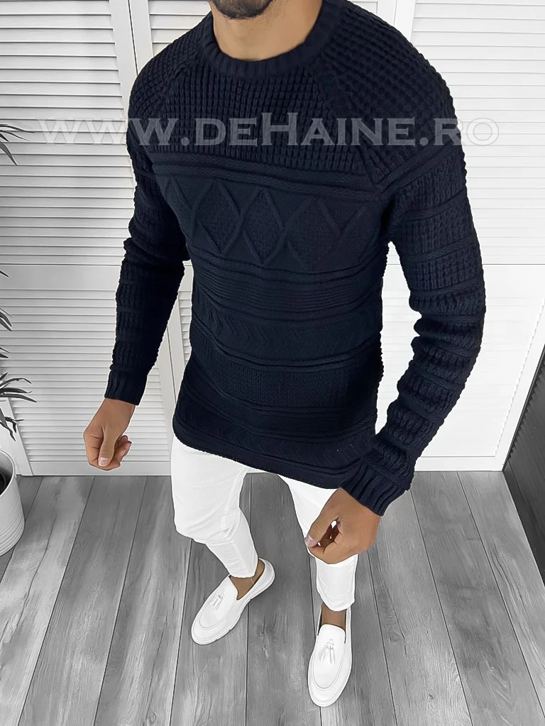 Pulover barbati gros slim fit bleumarin T3614 I3-1.1
