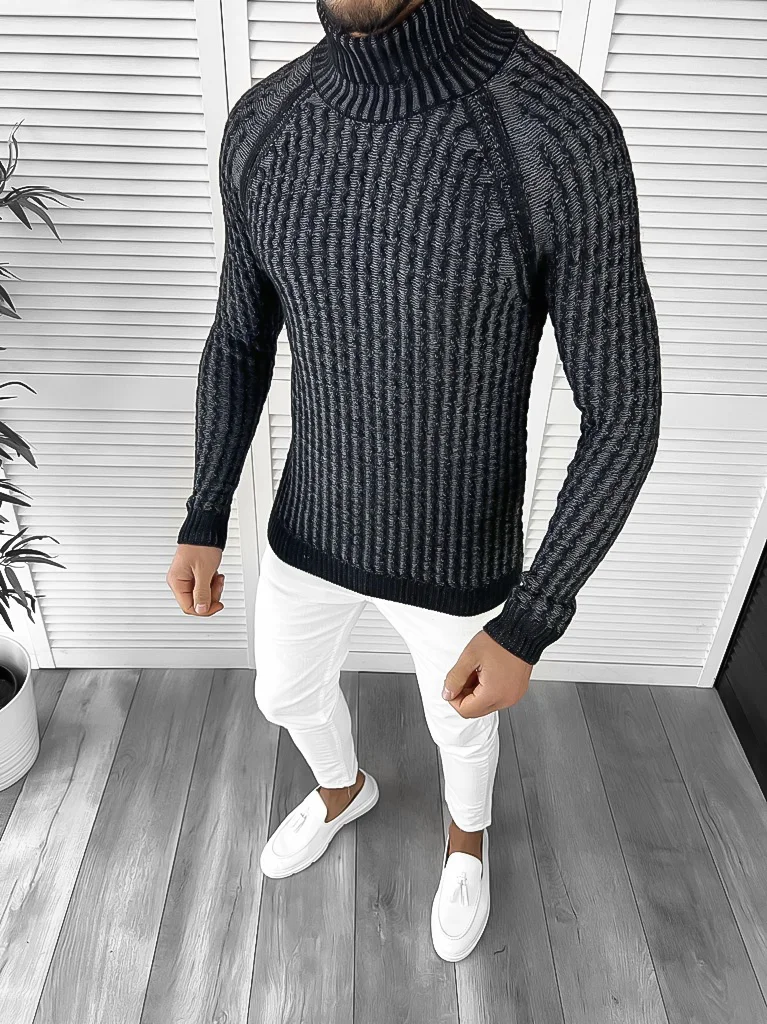 Pulover barbati gros slim fit bleumarin T3712  i15-5.1