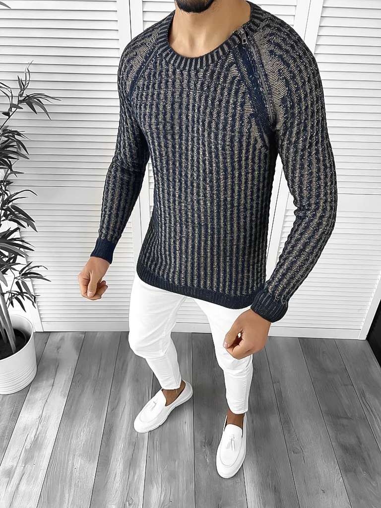 Pulover barbati gros slim fit bleumarin T3711 93-1