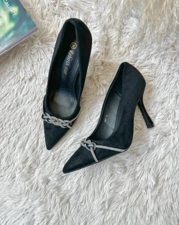 Pantofi eleganti dama  cu toc subtire negri T6-3