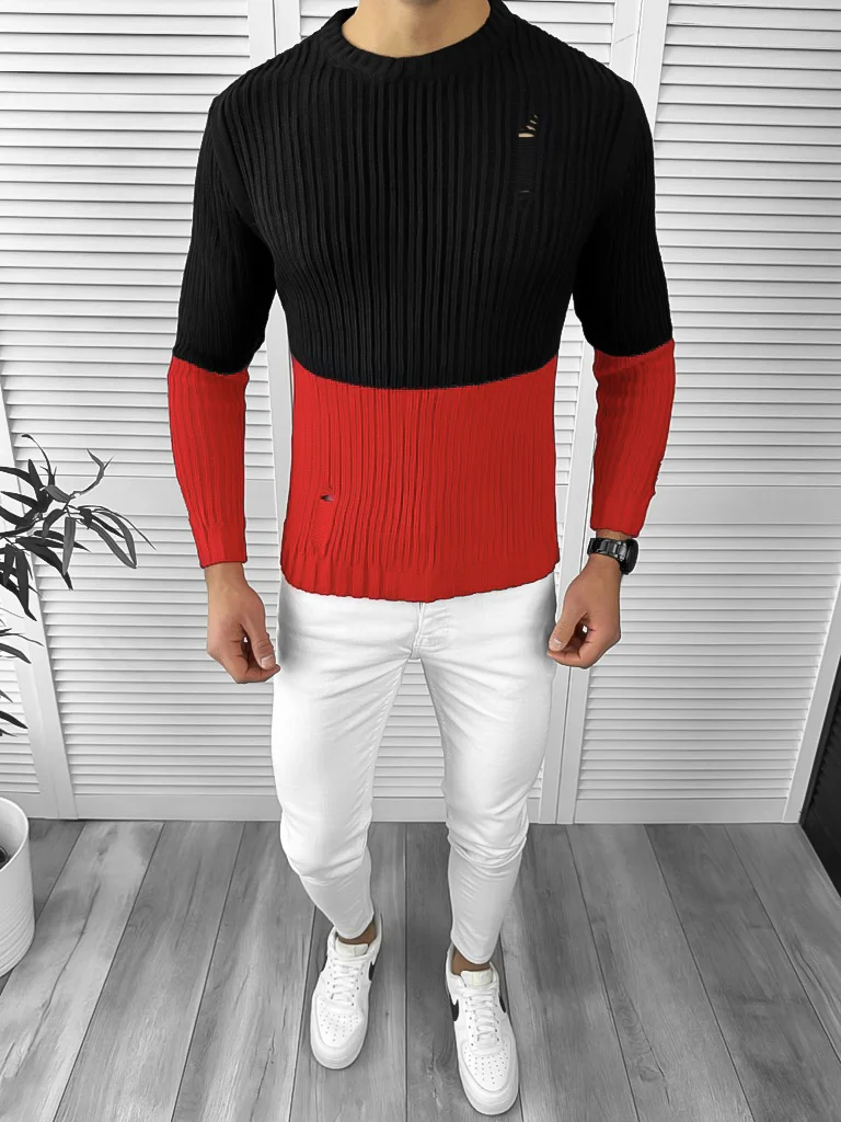 Pulover barbati gros slim fit rosu T3577   i12-1