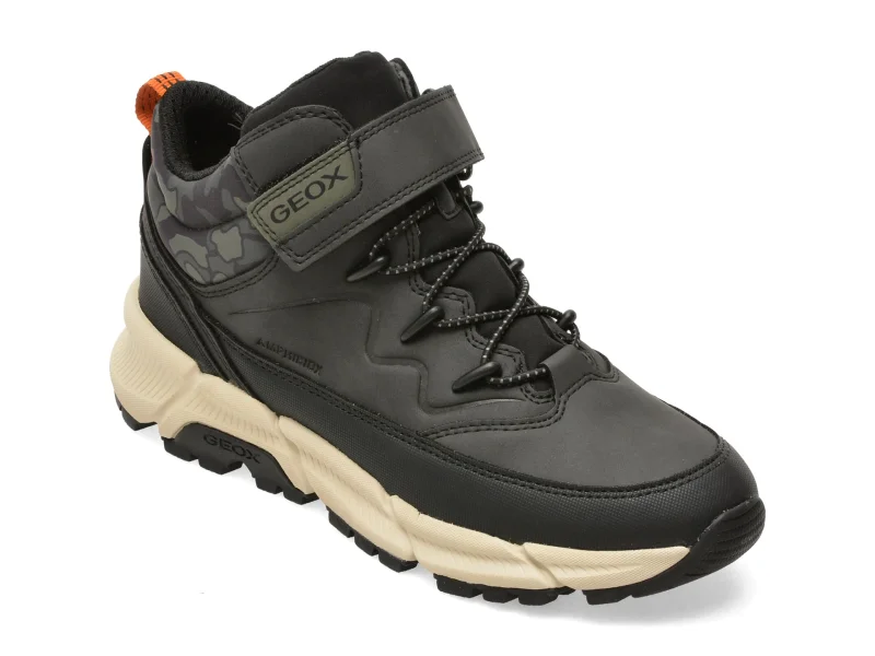 Ghete GEOX negre, J36LCG, din piele ecologica