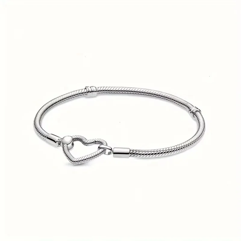 Bratara pentru talismane/charmuri argint 925, JW1135, model inima, placata cu rodiu