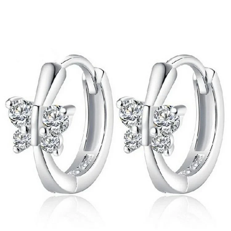 Cercei rotunzi argint 925, JW907, model fluture, placati cu rodiu
