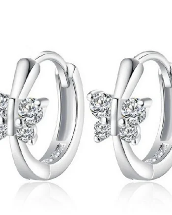 Cercei rotunzi argint 925, JW907, model fluture, placati cu rodiu