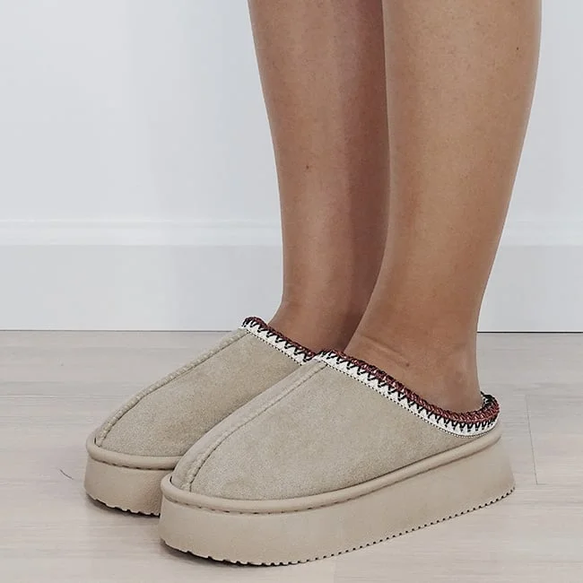 Papuci bej de casa dama cu model traditional 9715 M5
