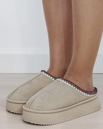 Papuci bej de casa dama cu model traditional 9715 M5