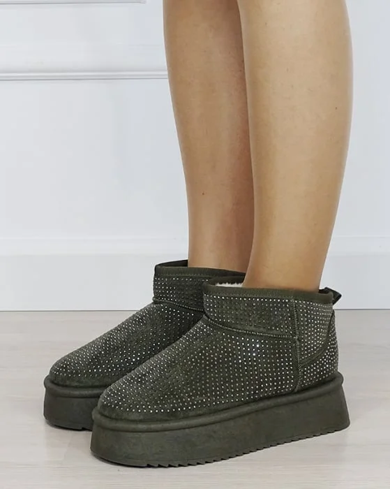 Ghete dama verde oliv cu pietricele argintii PU-15 M4
