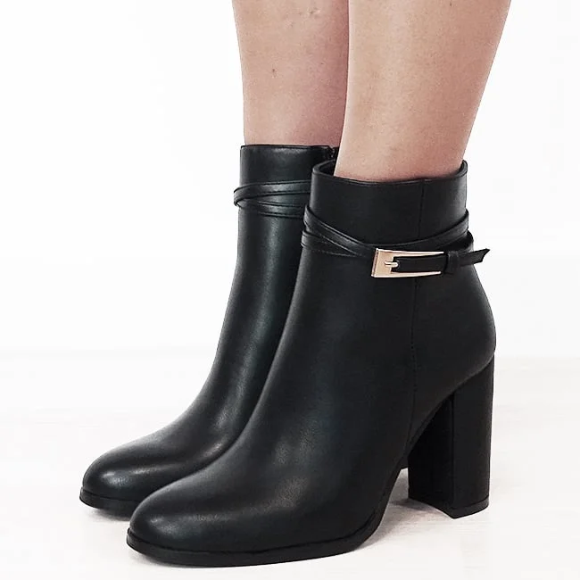 Botine negre elegante cu toc gros 6337 114