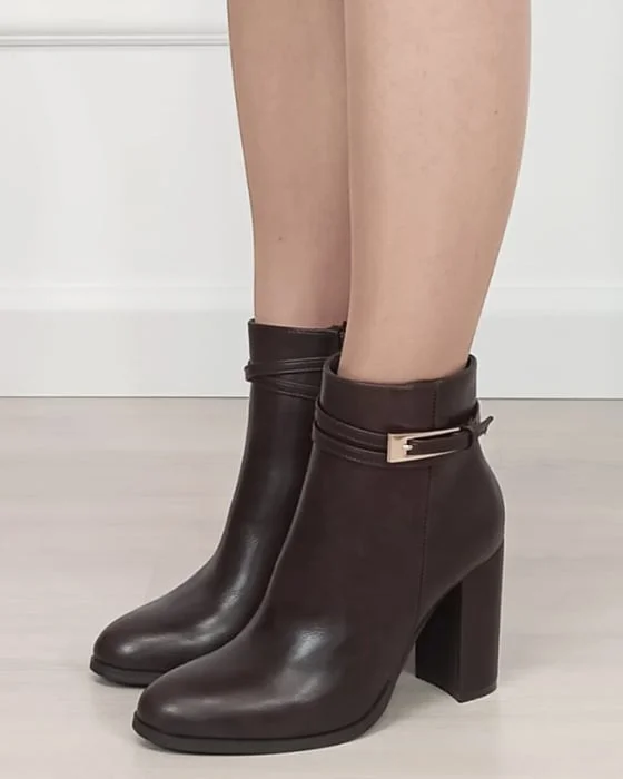 Botine maro elegante cu toc gros 6337 114