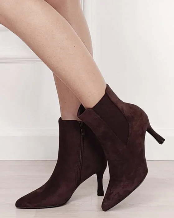 Botine maro elegante cu toc subtire BYDJ1620 116