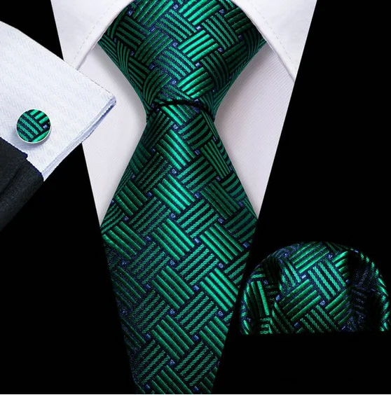 Set cravata verde + batista + butoni - matase - model 467