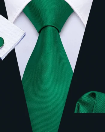 Set cravata verde + batista + butoni - matase - model 479
