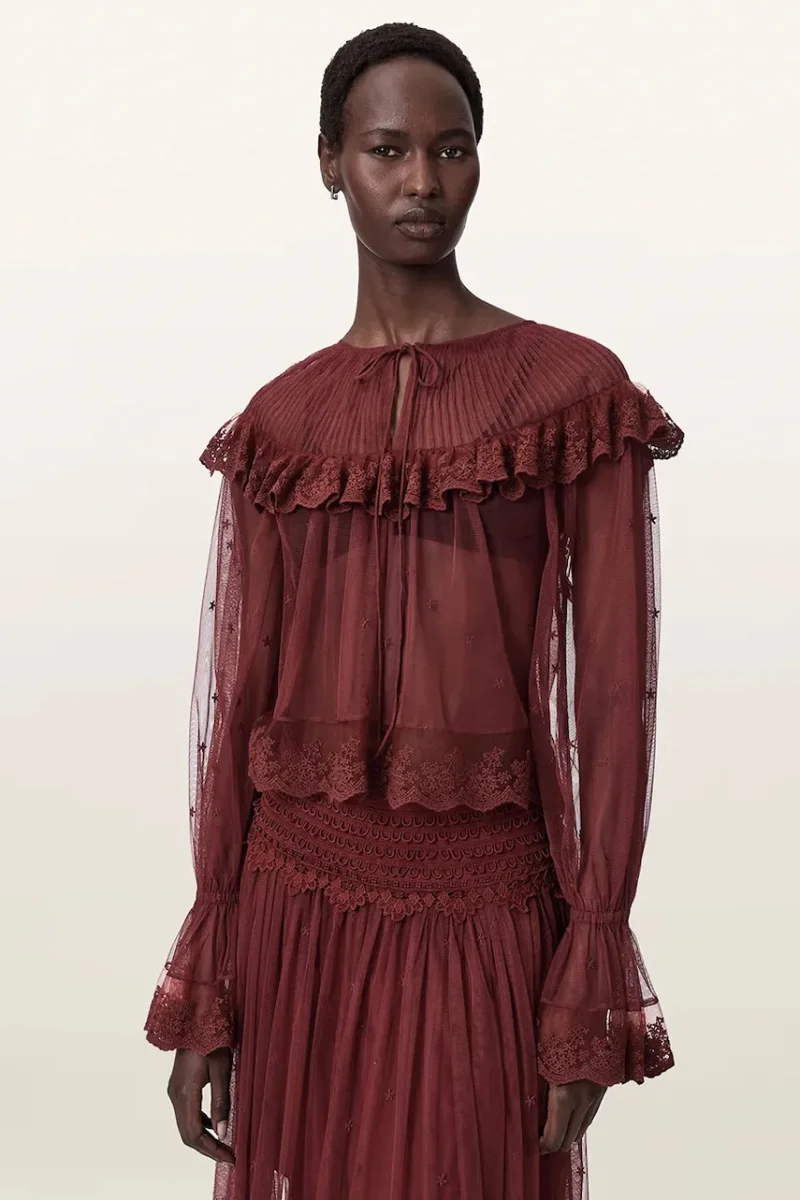 AllSaints  bluză cu volane pentru femei din dantelă UNRULY SUSIE LS TEE