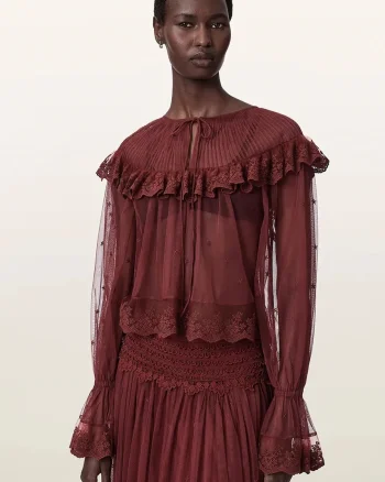 AllSaints  bluză cu volane pentru femei din dantelă UNRULY SUSIE LS TEE