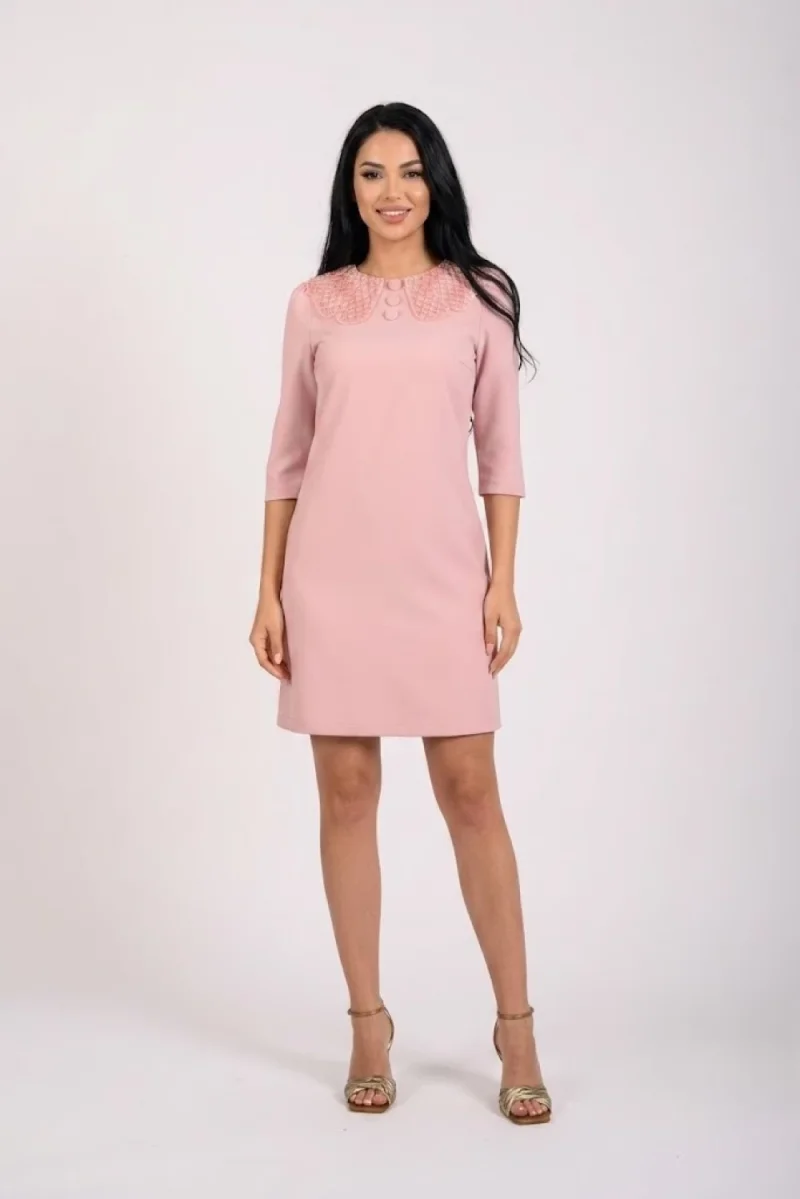 Rochie midi cu broderie la guler