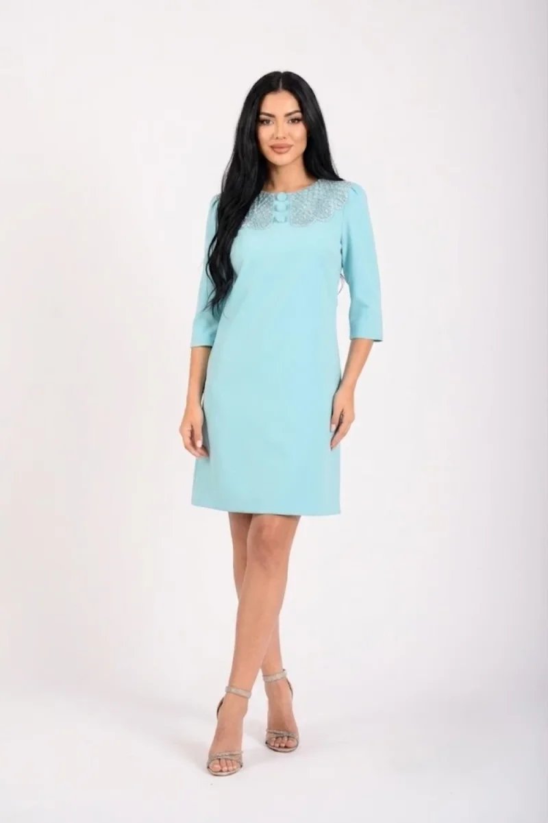 Rochie midi cu broderie la guler