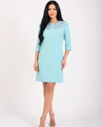 Rochie midi cu broderie la guler