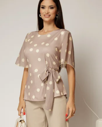 Bluza bej din viscoza cu buline galbene