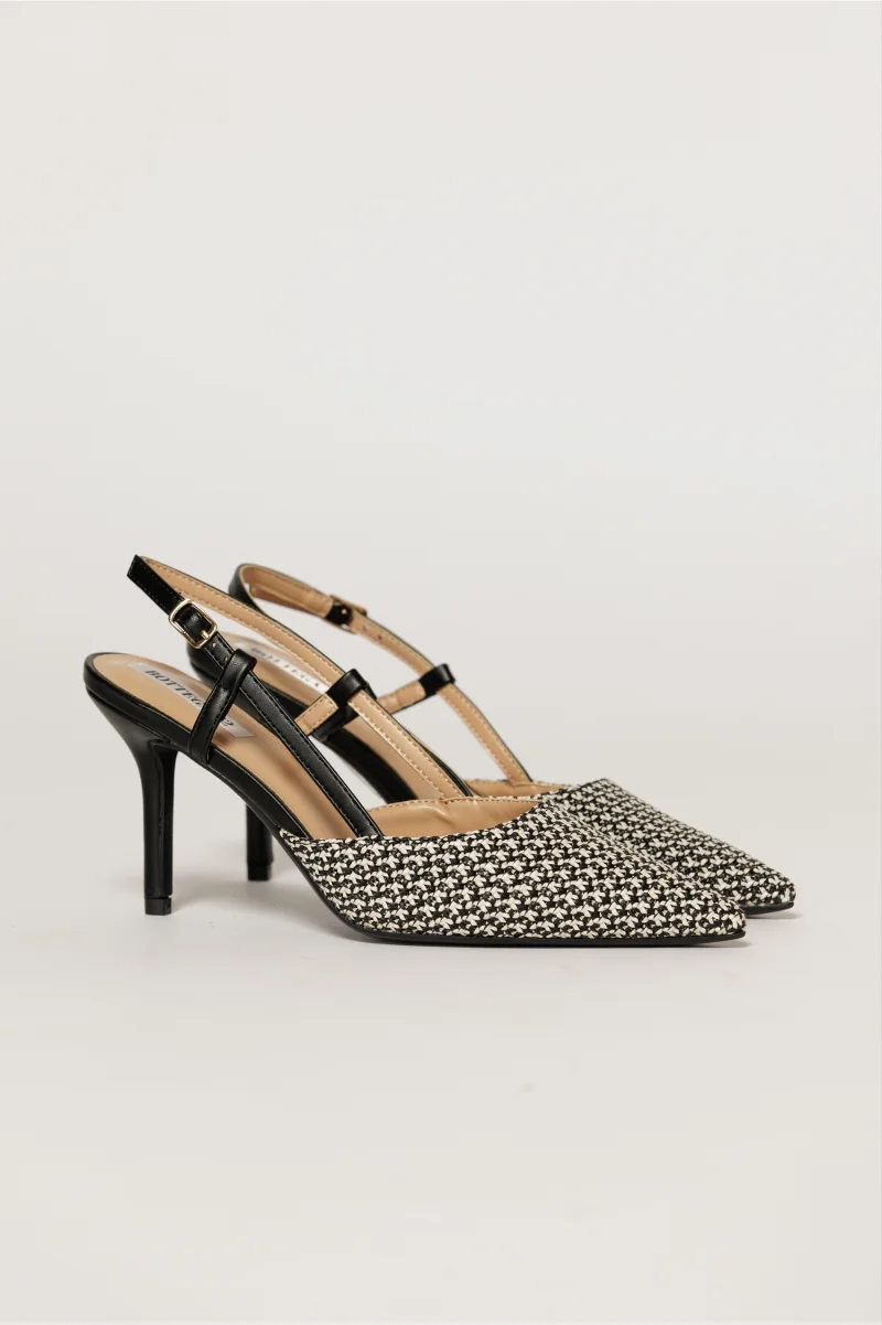 Pantofi eleganti cu finisaj impletit alb negru