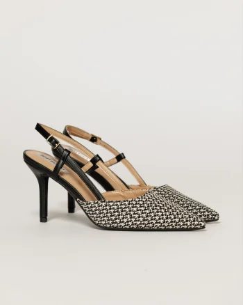 Pantofi eleganti cu finisaj impletit alb negru