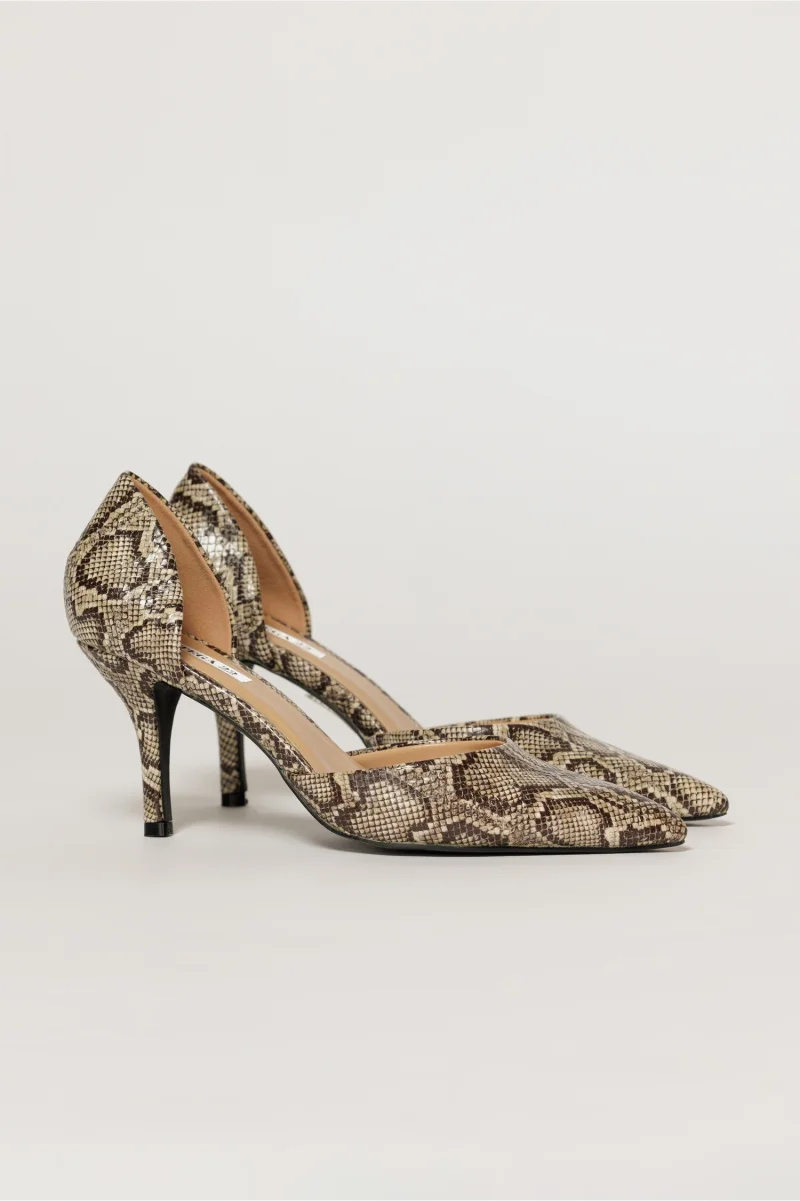 Pantofi bej eleganti din piele ecologica cu model snake