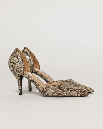 Pantofi bej eleganti din piele ecologica cu model snake