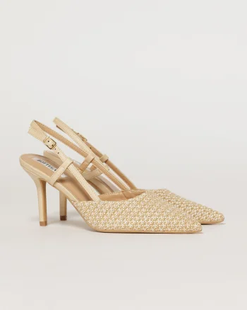Pantofi eleganti bej cu finisaj impletit