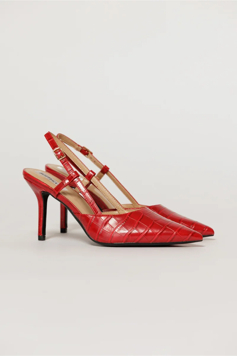 Pantofi eleganti rosii cu finisaj impletit