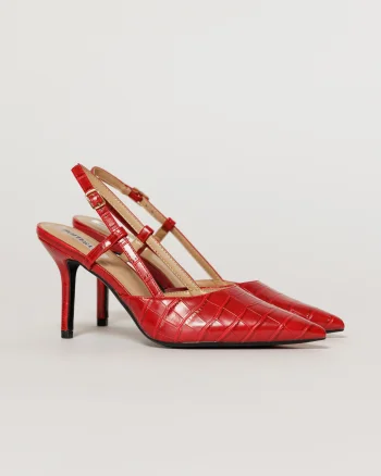 Pantofi eleganti rosii cu finisaj impletit