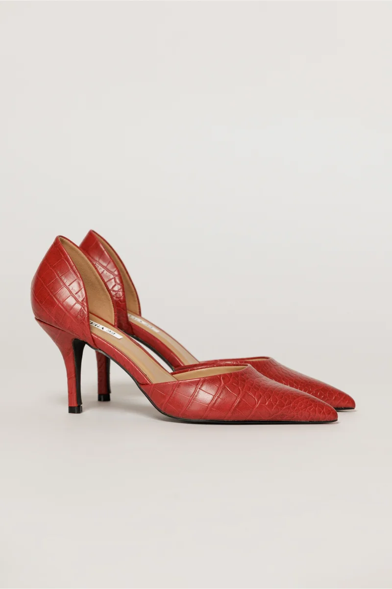 Pantofi rosii eleganti din piele ecologica cu model snake