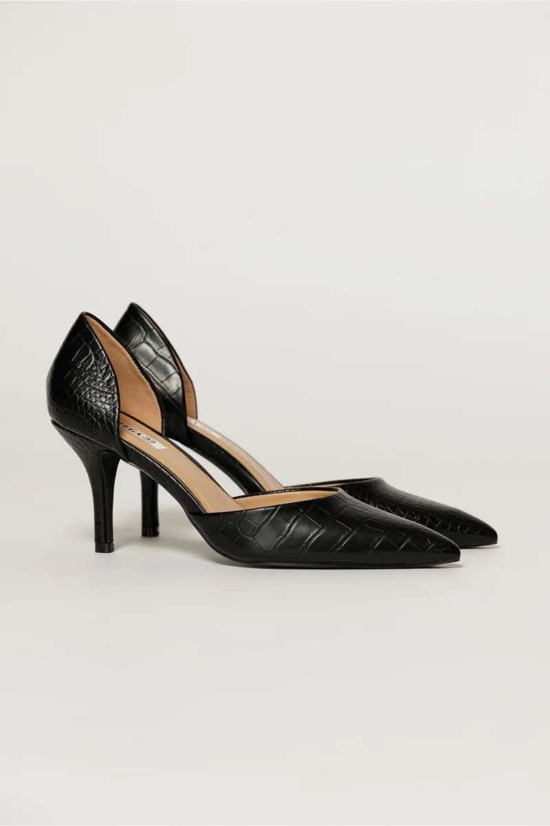 Pantofi negri eleganti din piele ecologica cu model snake