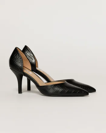 Pantofi negri eleganti din piele ecologica cu model snake