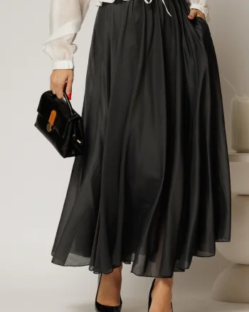 Fusta midi neagra clos din tencel casual eleganta