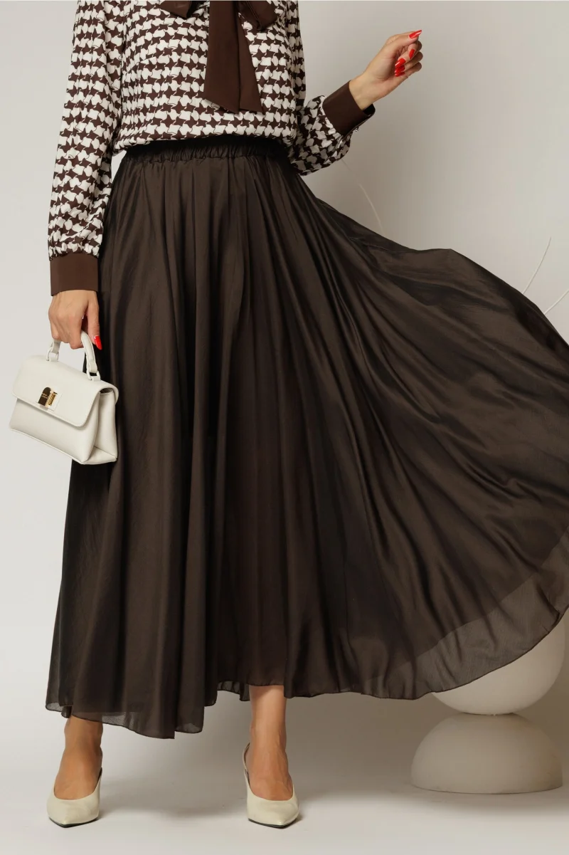 Fusta midi maro intens clos din tencel casual eleganta