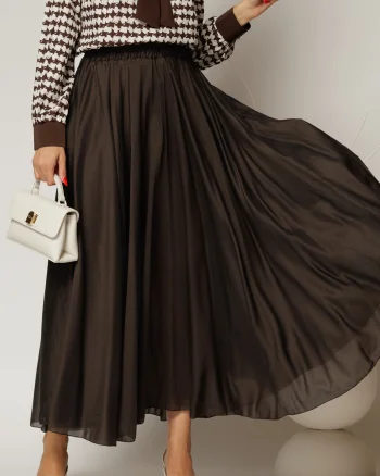 Fusta midi maro intens clos din tencel casual eleganta