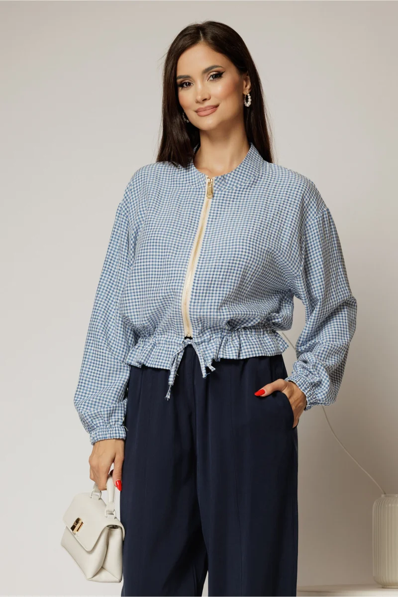 Jacheta subtire tip bomber carou bleu cu alb