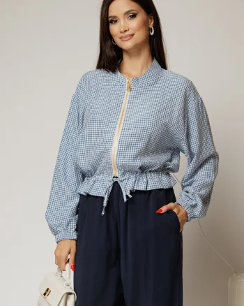 Jacheta subtire tip bomber carou bleu cu alb