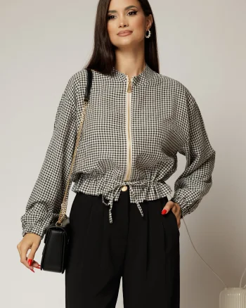 Jacheta subtire tip bomber carou alb si negru