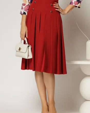 Fusta DY Fashion midi bordo cu pliuri si nasturi decorativi