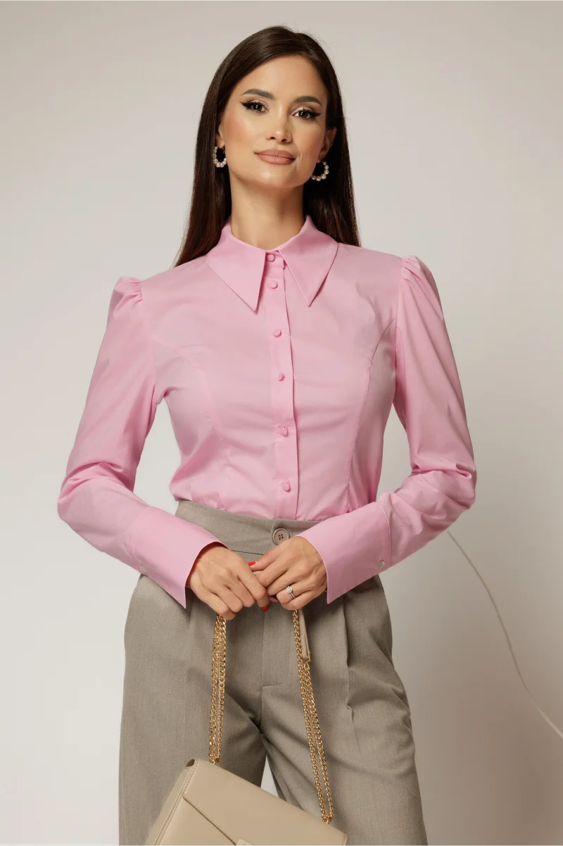 Camasa DY Fashion roz din poplin cu manseta cu butoniera