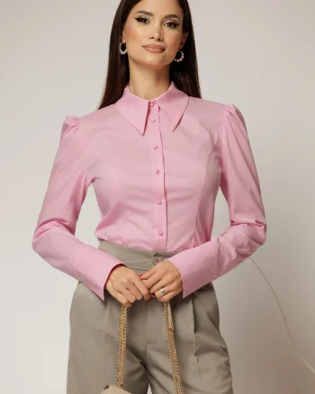 Camasa DY Fashion roz din poplin cu manseta cu butoniera