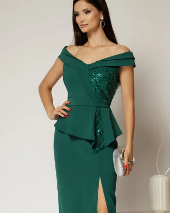 Rochie Roberta mov de ocazie cu peplum si paiete