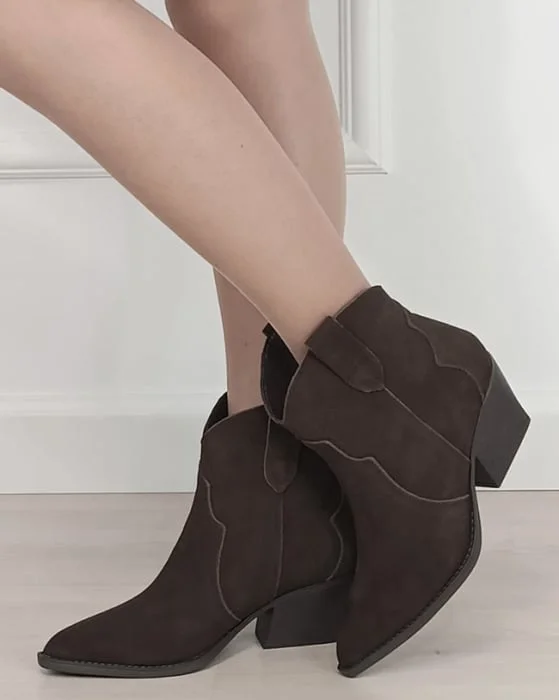 Botine maro din piele naturala cu toc comod 6338A 114