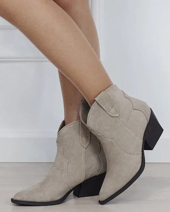 Botine bej din piele naturala cu toc comod 6338A 114