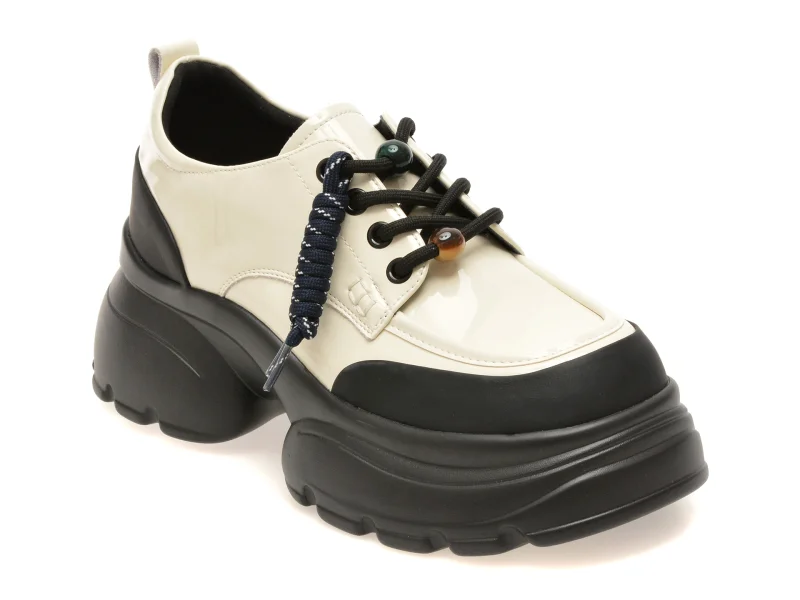Pantofi GRYXX alb-negru, 77813, din piele naturala lacuita