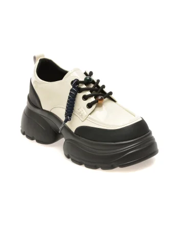 Pantofi GRYXX alb-negru, 77813, din piele naturala lacuita