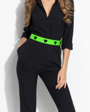 Centura handmade din piele naturala verde neon ,cu inimioare